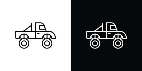 Monster truck icon in line art versions on white background © Zrobac