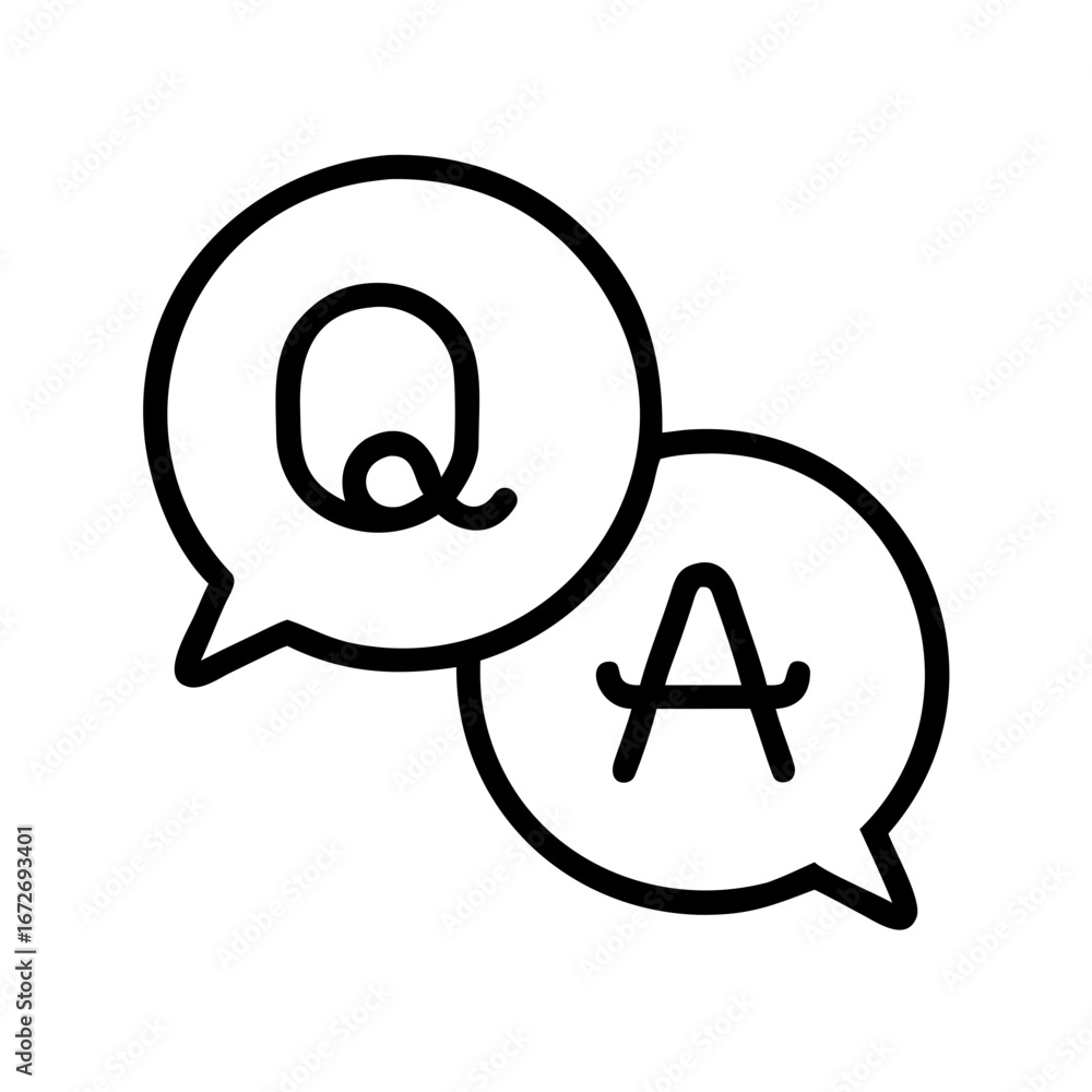 Poster question and answer icons in speech bubbles for support or faq