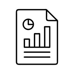 Simple line drawing of document with pie chart and bar graph business data