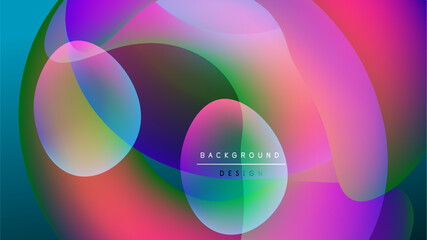 Abstract vibrant circles overlap, creating colorful gradients. Dark background emphasizes luminosity, modern design element.