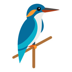 A hungry kingfisher on a stick for fish hunting. A bird on a branch.