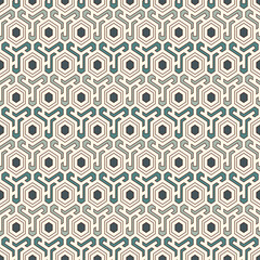 Honeycomb seamless pattern. Hexagon mosaic tiles ornament. Ethnic surface print. Repeated geometric figures background. Ornamental wallpaper. Modern geo design digital paper.