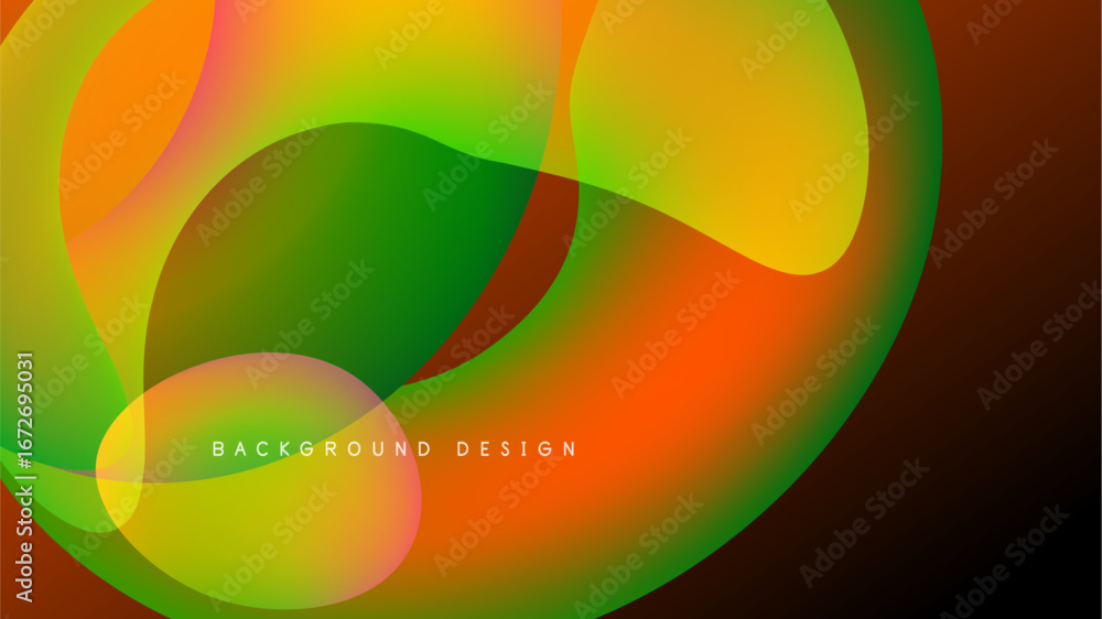 Poster Abstract colorful shapes overlap, creating vibrant fluid design. Background is black, emphasizing bright gradients. Modern aesthetic.