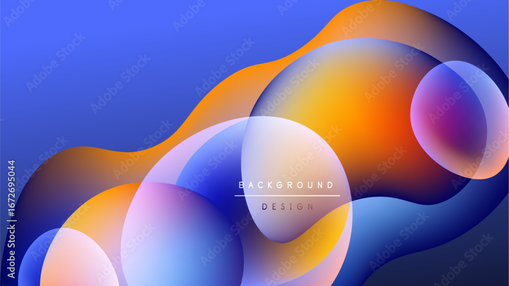 Poster abstract fluid shapes, vibrant colors blend. gradient background creates dynamic visual effect. mode