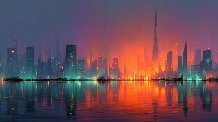 Fototapeta premium Futuristic City Skyline with Reflections 