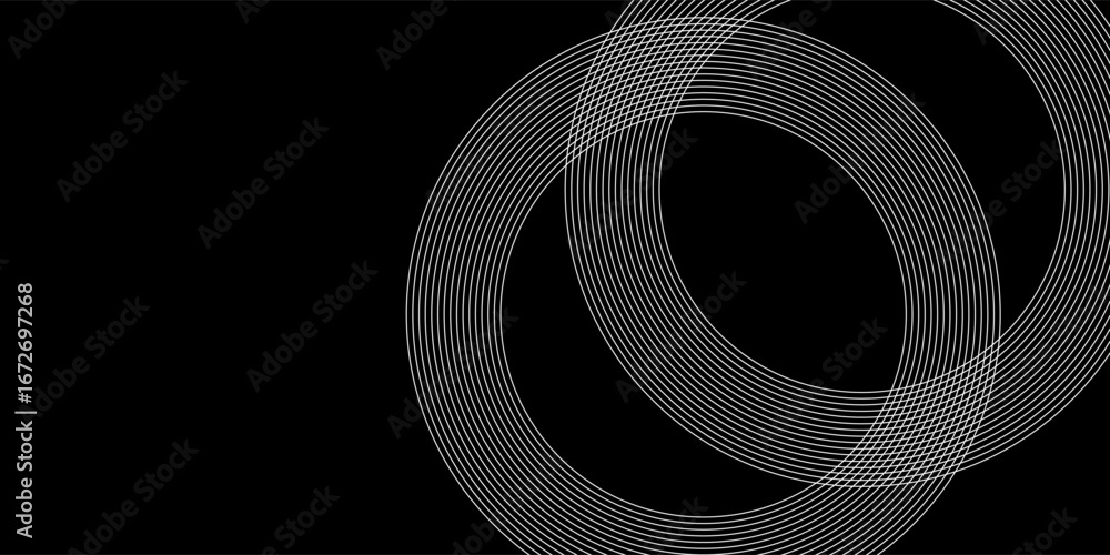 Aufkleber abstract geometric pattern with overlapping circular lines on a black background, modern minimal dig