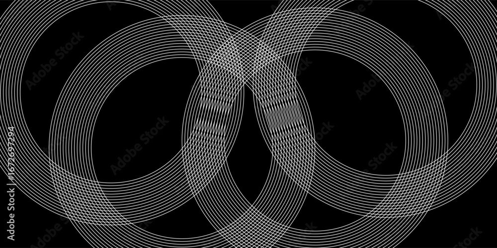 Aufkleber abstract geometric pattern with overlapping circular lines on a black background, modern minimal dig