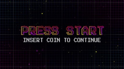 Press Start Button and Insert Coin To Continue pixel art text animation