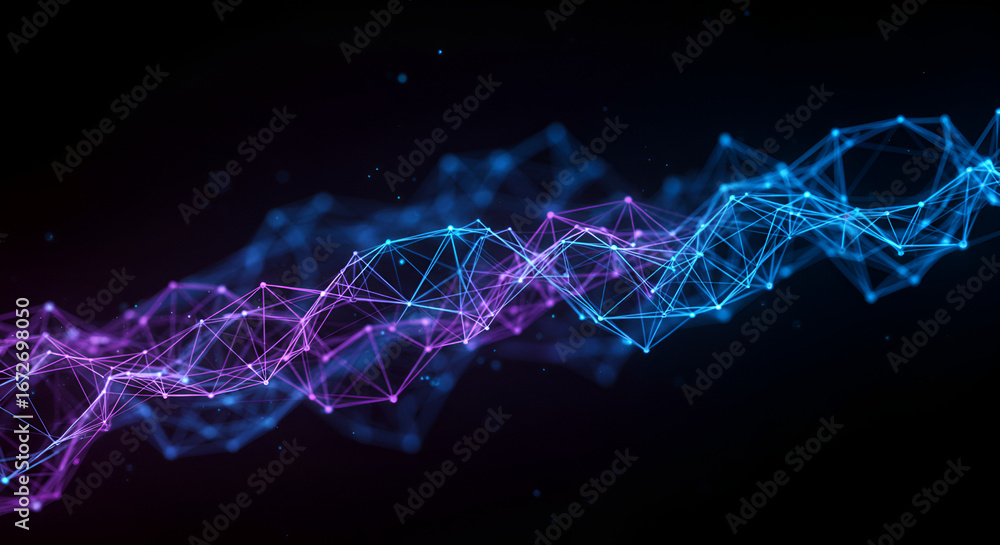 Poster abstract digital network connection background with blue and purple gradient