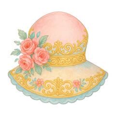 PNG Elegant floral vintage hat illustration.