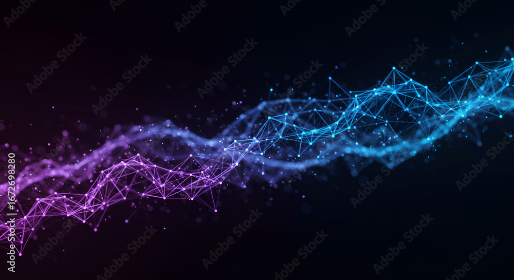 Poster abstract digital network connection with neon colors on dark background