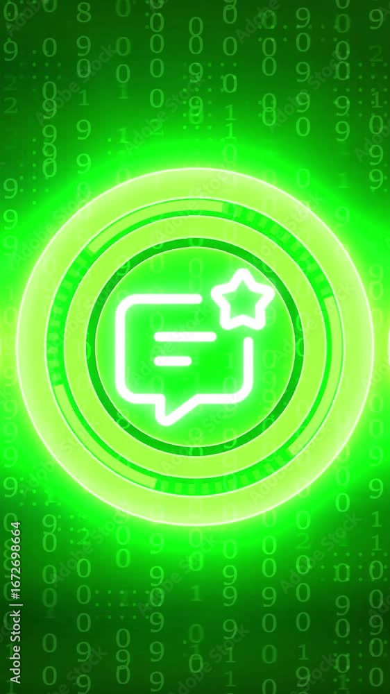 Aufkleber bright green neon target icon with concentric circles on a digital data background glowing
