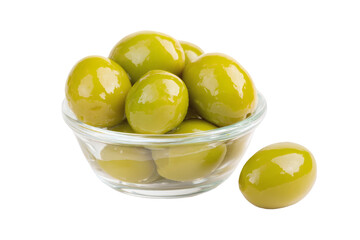 Fresh green olives fill a glass bowl, perfect for appetizers and Mediterranean cuisine