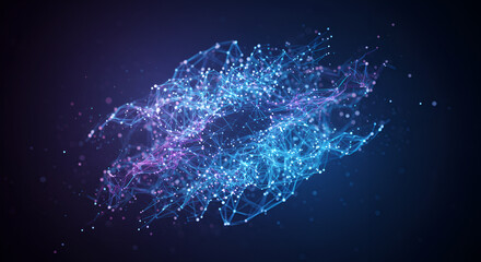 Abstract digital network with connections and light nodes on a dark background