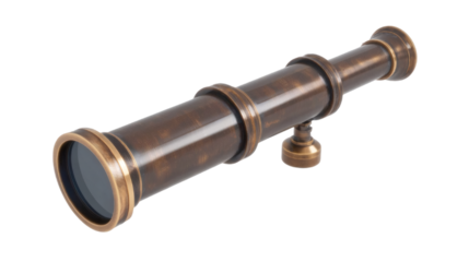 Antique brass telescope for exploration and nautical themes with transparent base