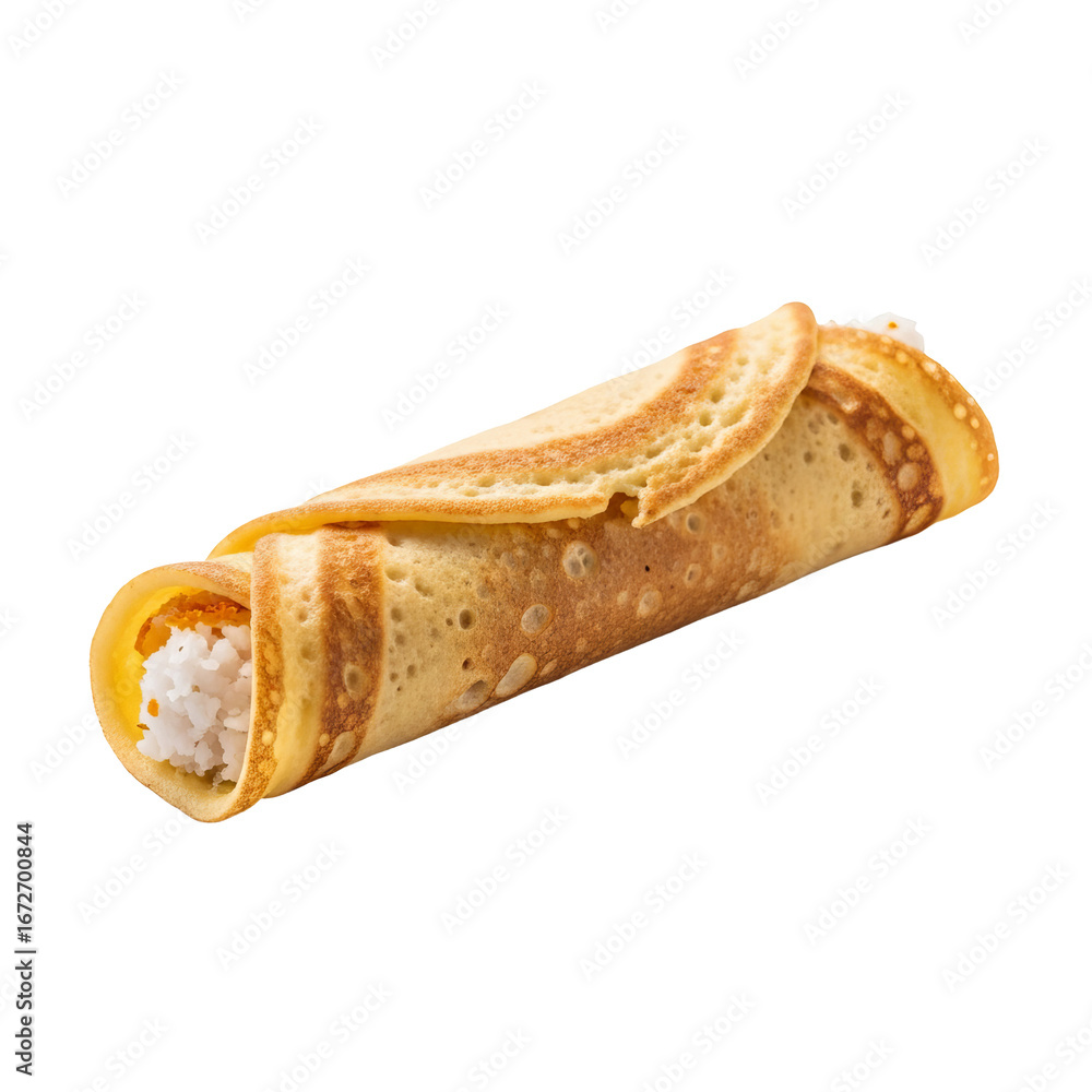 Poster pancake is rolled with a filling and served against a isolated background! - high quality pancake is