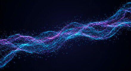 Abstract digital wave with connected dots and lines against a dark background