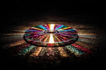 Obraz premium Rainbow Colored CD Reflection on Dark Surface