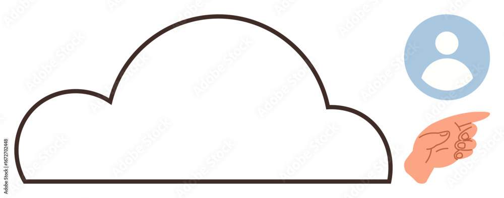 Aufkleber outline of cloud paired with user profile icon and pointing hand gesture. ideal for data storage, us