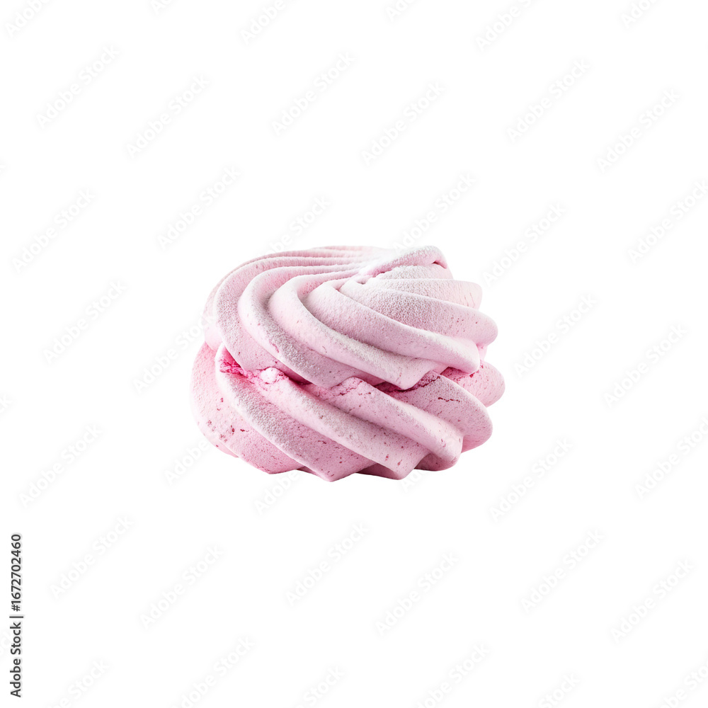 Aufkleber pink marshmallow swirls in a circular pattern with a powdery dusting against a stark isolated backgr