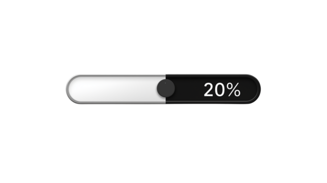 Loading progress bar at 20%. Digital interface element for user experience and web design.  Isolated on transparent background, png