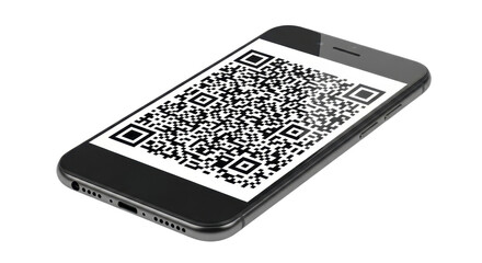 Smartphone displaying a complex QR code against a white background.