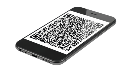 Smartphone displaying a complex QR code against a white background.