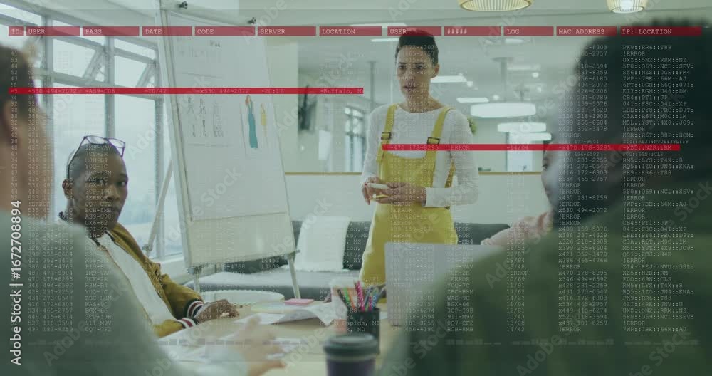 Aufkleber presenter introducing fashion sketches initiating code overlay team pausing then resuming review