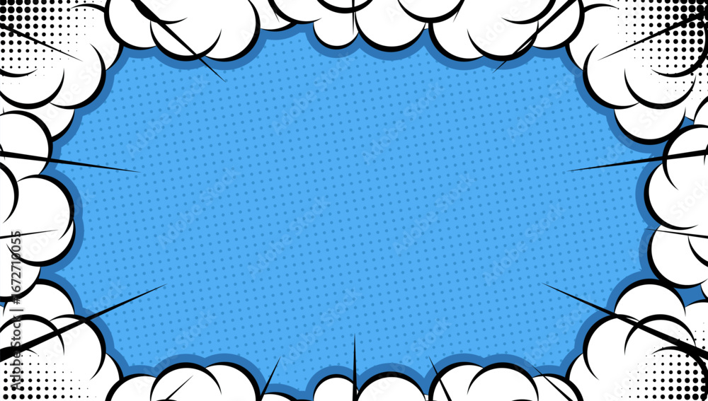 Poster templtae comic background frame blue and with clouds effect.modern background