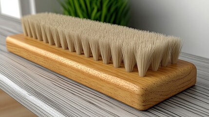 Close-up studio shot showcasing a natural bristle brush on a wooden surface highlighting natural
