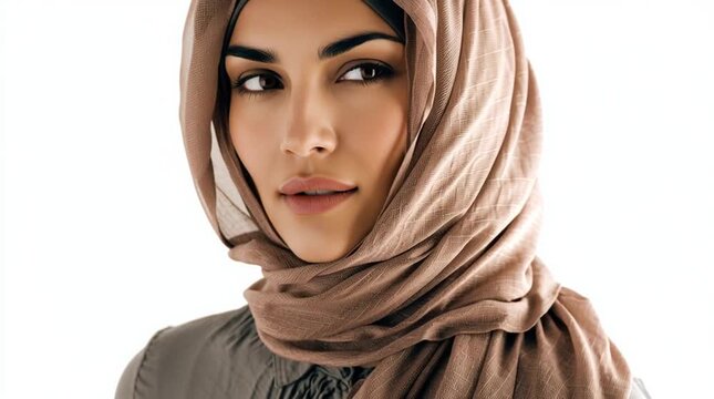 a beautiful Muslim woman model wearing a full Hijab and looking to the camera generative ai