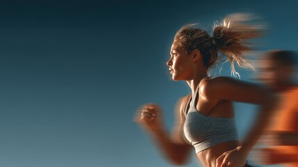Runner speeds along a coastal path during sunset while another runner moves in the background creating a dynamic atmosphere