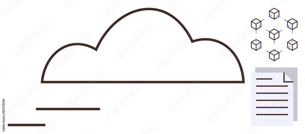 Aufkleber cloud outline with floating document and blockchain network cubes. ideal for data storage, blockchai