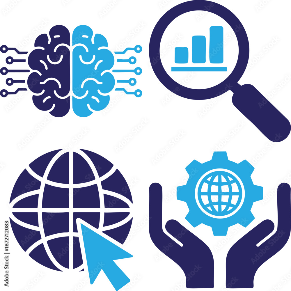Poster artificial intelligence brain analytics global network data search technology innovation web develop