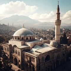 Damascus syria panoramic golden skyline high resolution picture