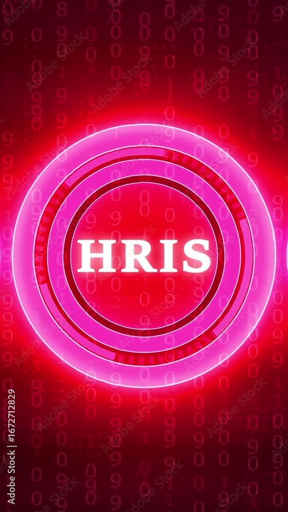 Aufkleber vertical hris human resources information system with pink neon glow and red binary code hris