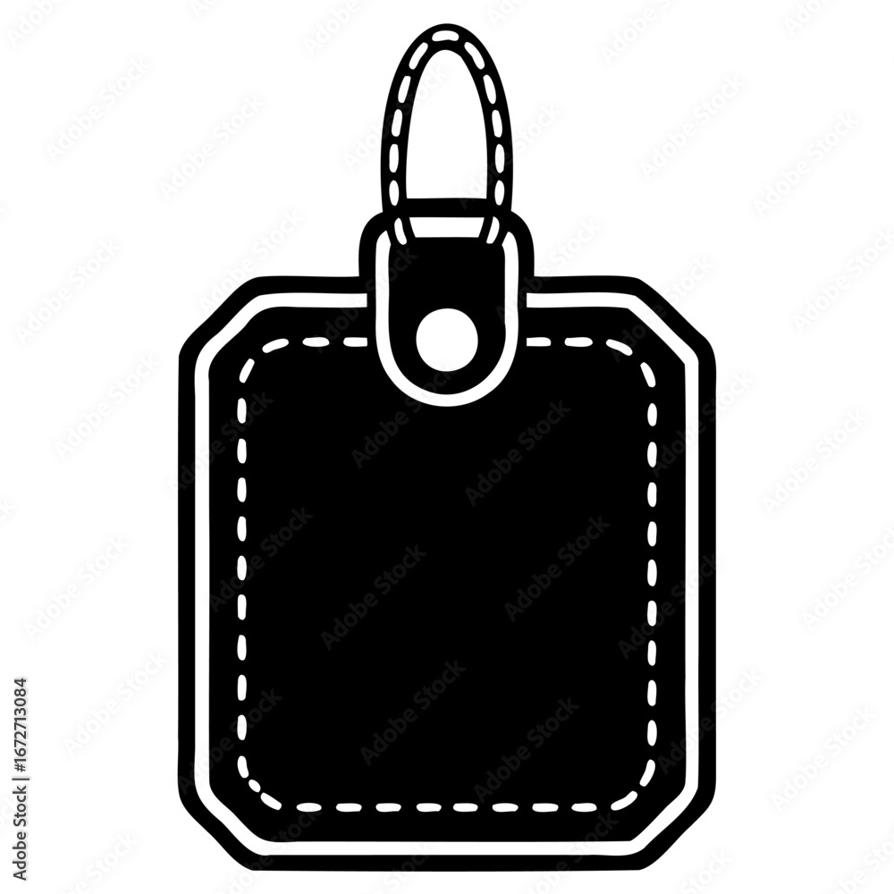 Aufkleber black square tag with stitched border and loop for hanging