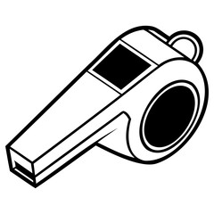A simple black and white illustration of a sports whistle, a common tool used by referees and coaches to signal plays and maintain order during games