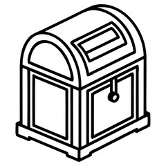 Isometric line art of a treasure chest, symbolizing wealth, adventure, and hidden riches