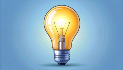 A radiant light bulb glows brightly against a soft blue backdrop, radiating a feeling of illumination and inspiration.