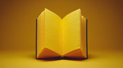 Open book with yellow pages on a yellow background, perfect for your project or design that needs