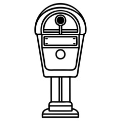 A simple line drawing of a classic parking meter on a pole, isolated on a