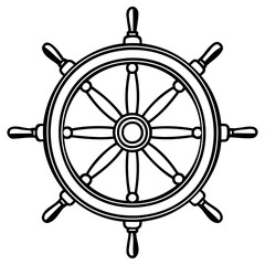 Classic ships helm, a symbol of navigation and maritime adventure, rendered in a detailed black and white illustration