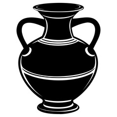 Ancient greek black amphora vase with two handles, a wide body, and a narrow neck, isolated on a