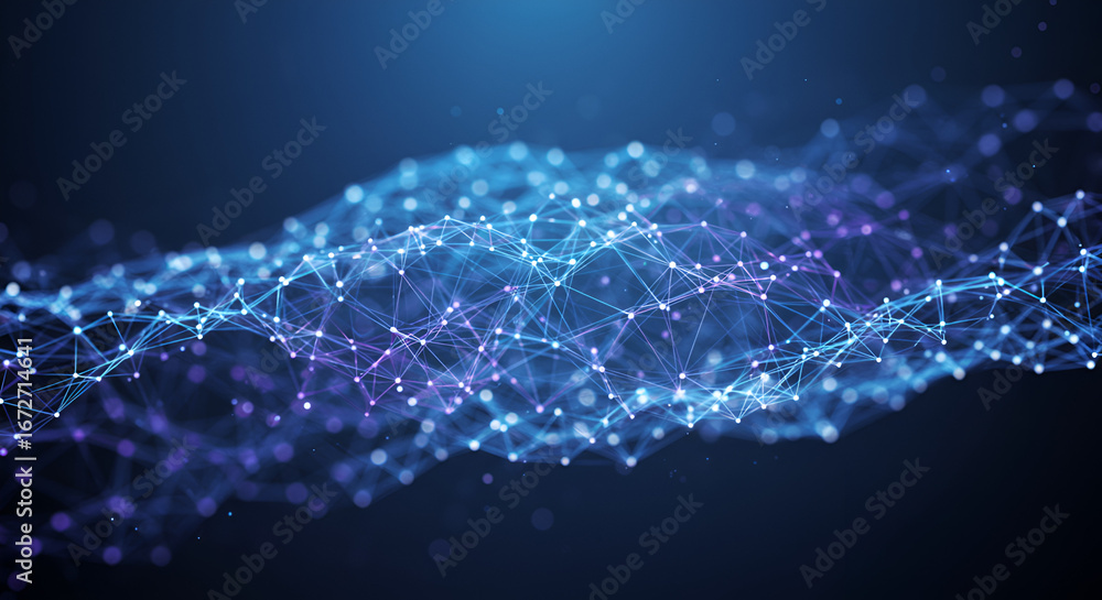 Aufkleber abstract network connection structure with polygon connections on blue background