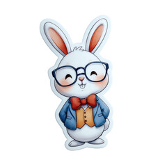 Obraz premium Cute cartoon rabbit in glasses and bowtie, ideal for children's materials or playful designs.