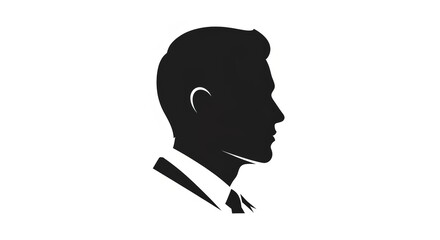 Simple black silhouette of a man's head in profile, wearing a formal shirt and tie on a white background.