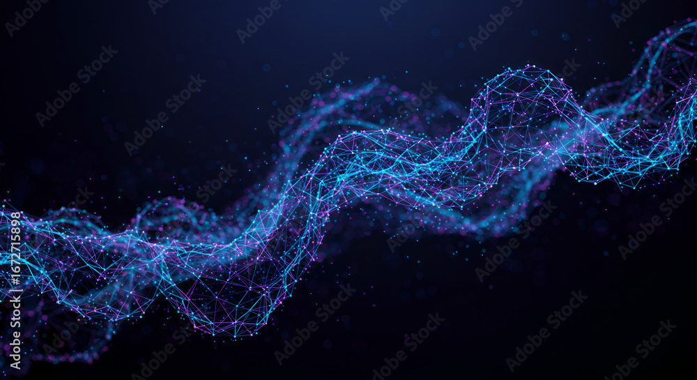 Fototapete abstract network structure with connected dots and lines on dark background