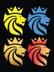 Crowned Lion Head Logo Set – Colorful Royal Animal Vector Emblems