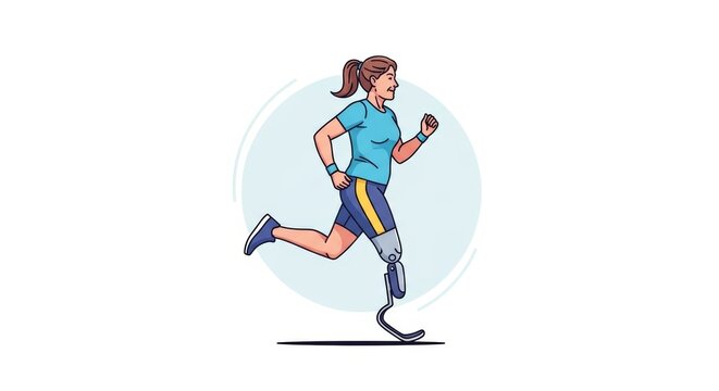 Adaptive athlete running with prosthetic leg in athletic wear on a white background, Athlete running with a prosthetic leg illustration on a white background - Powered by Adobe